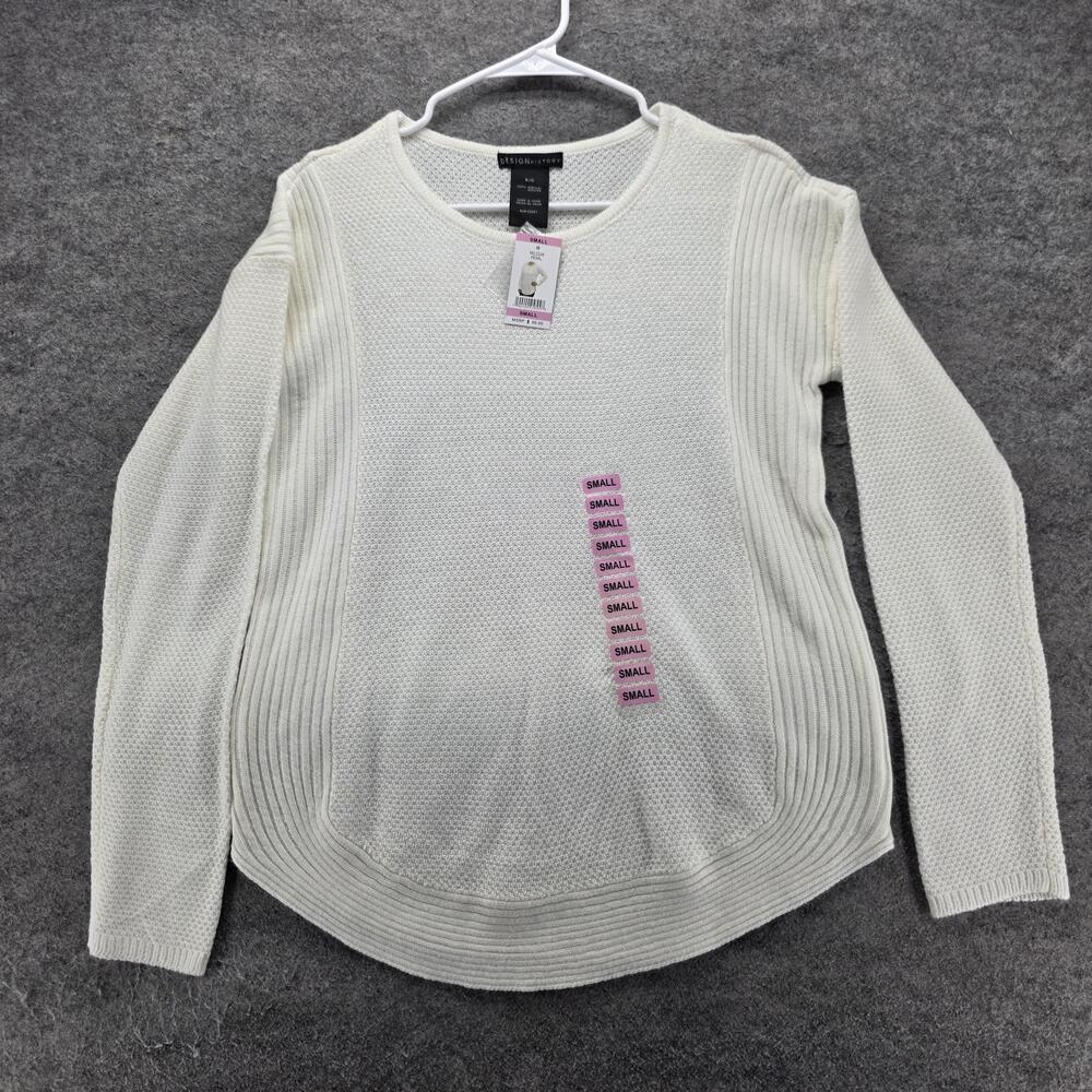 Design History Sweater Pullover Womens S White Textured Knit Crew Neck